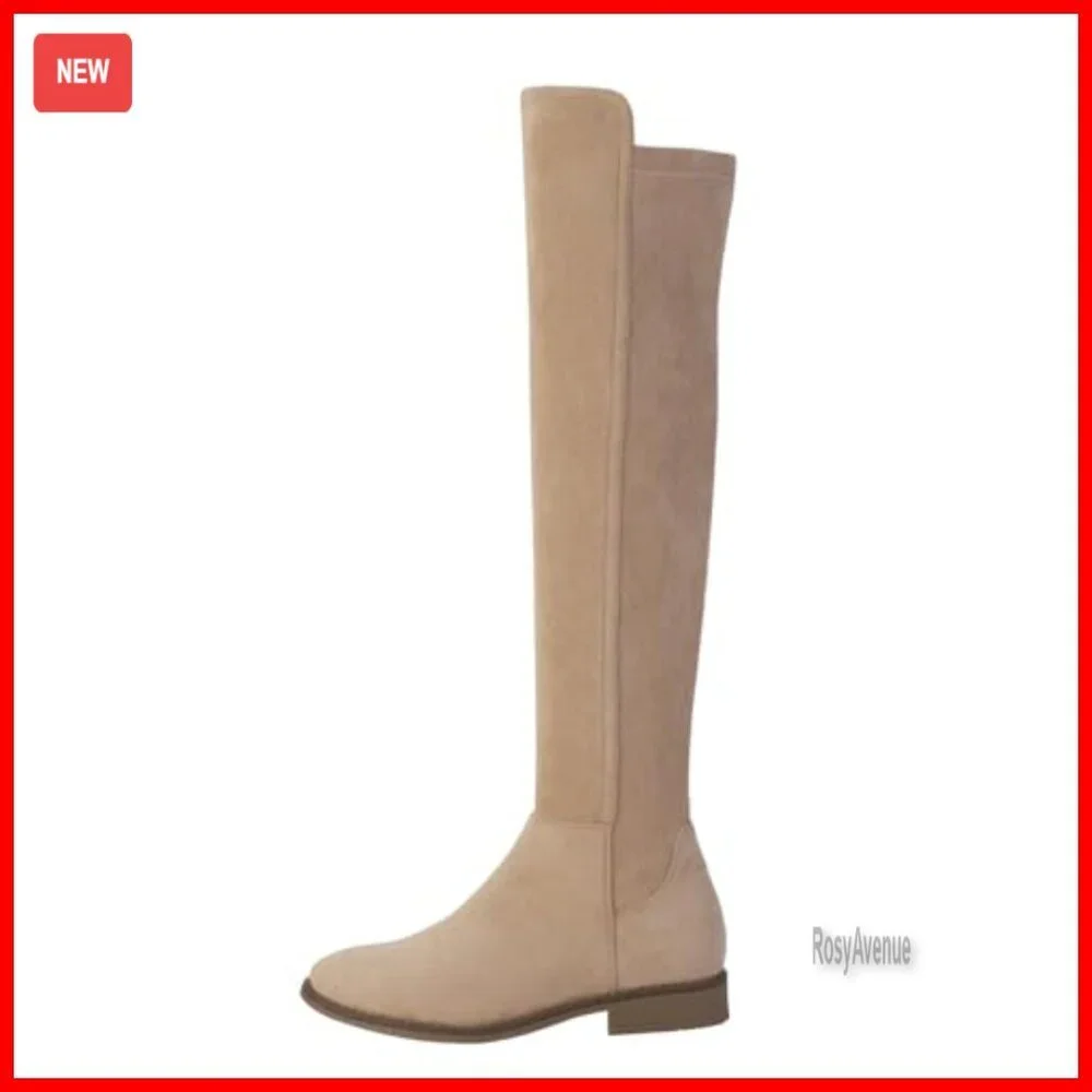 Stretch Suede Over The Knee Boots Low Heel Flat Thigh High Women's Boots